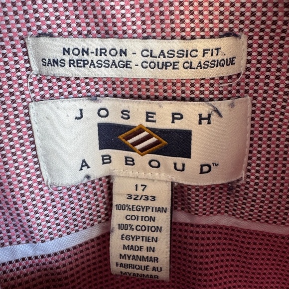 Joseph Abboud Men's 17 Button Up Long Sleeve‎ Egyptian Cotton Dress Shirt Pink - Picture 3 of 13